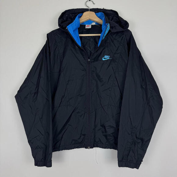 Vintage 1980s Nike Jacket Mens M Windbreaker Full Zip Boxy Fit Convertible Hood - Picture 3 of 11